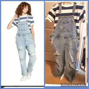 Wild Fable Y2K Style Distressed Denim Overalls & Striped Crop Tee Set